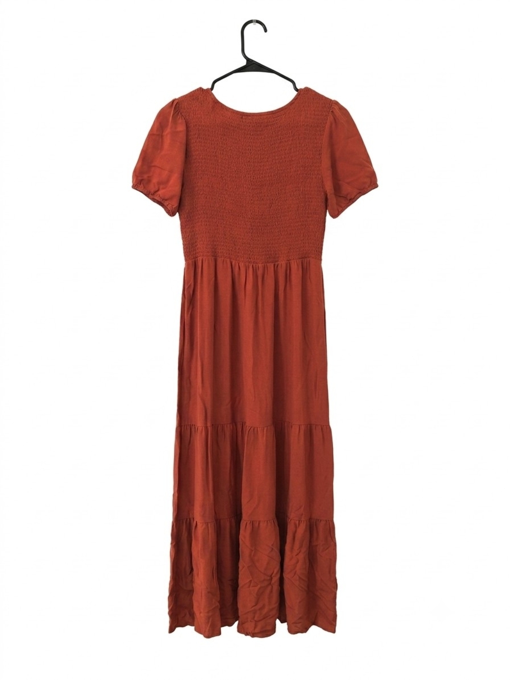 Zesica Zise M Smocked Bodice Tiered Maxi Dress in Rust. - Picture 3 of 9